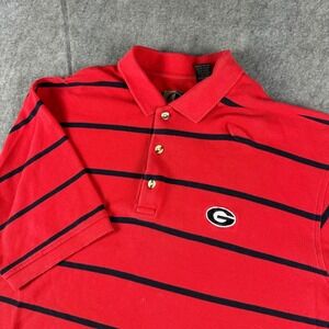 Georgia Bulldogs Men's Polo Shirt Large Striped Red Black Embroidered Logo Dawgs